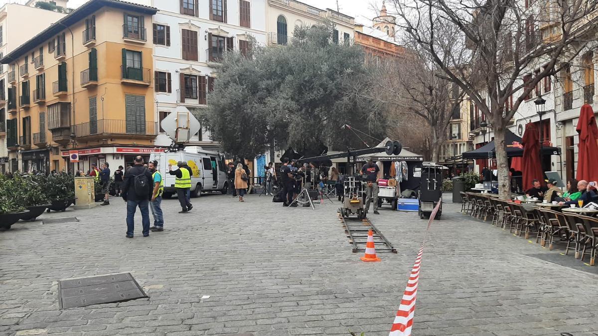 Die Dreharbeiten am Rathausplatz von Palma de Mallorca