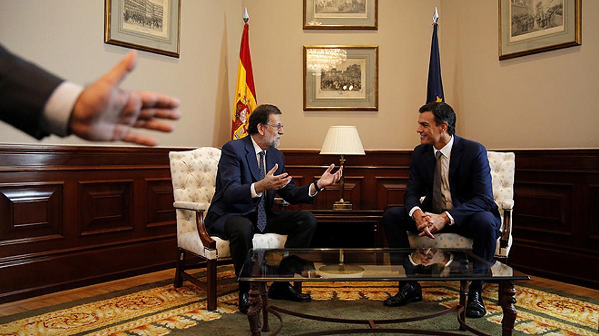 Reunió de Mariano Rajoy i Pedro Sánchez al Congrés dels Diputats.