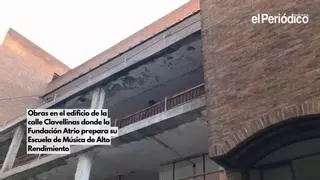 La fachada de la Sala Clavellinas ya es un esqueleto, listo para convertirse en la Escuela de Música de Alto Rendimiento de la Fundación Atrio de Cáceres