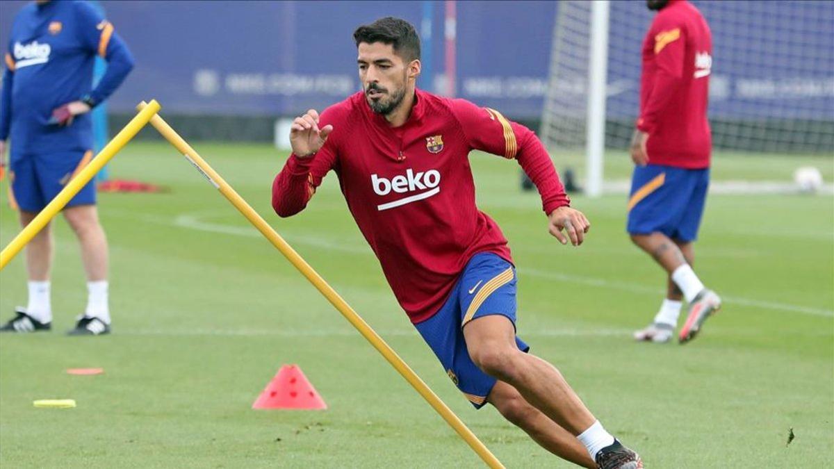 Luis Suárez, en uno de los últimos entrenamientos del FC Barcelona