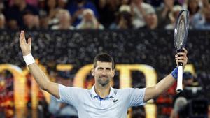 Djokovic celebra el triunfo ante Mannarino en Melbourne.