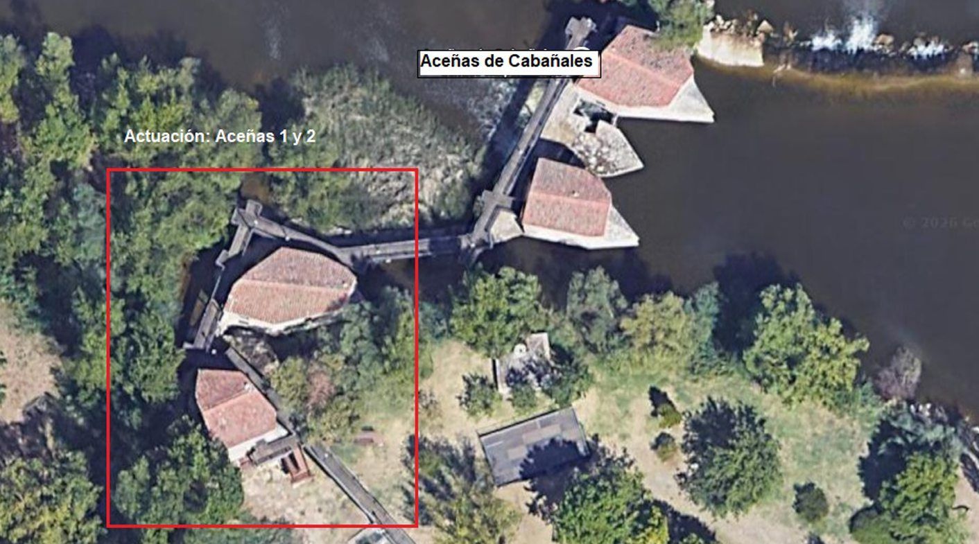 De las cuatro Aceñas existentes, el Ayuntamiento actuará en las dos primeras (enmarcadas en rojo).