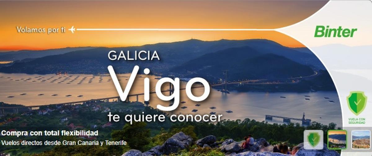 Promoción del destino Vigo en la página web de la aerolínea Binter. // Binter
