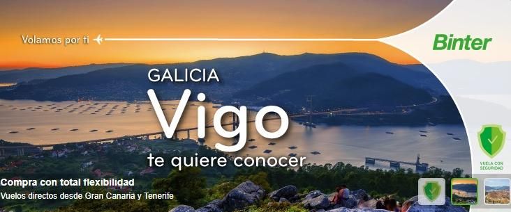 Promoción del destino Vigo en la página web de la aerolínea Binter. // Binter