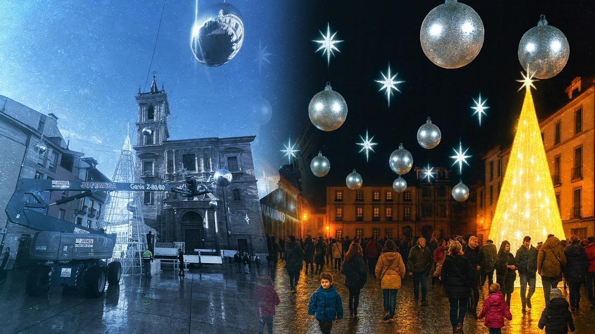 La decoración de la plaza del Ayuntamiento.