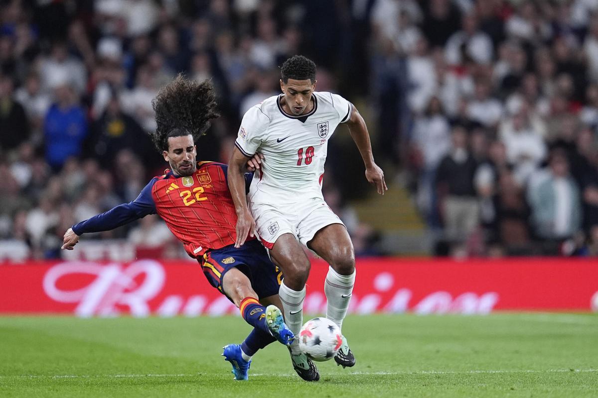 Marc Cucurella y Jude Bellingham, durante el Inglaterra - España