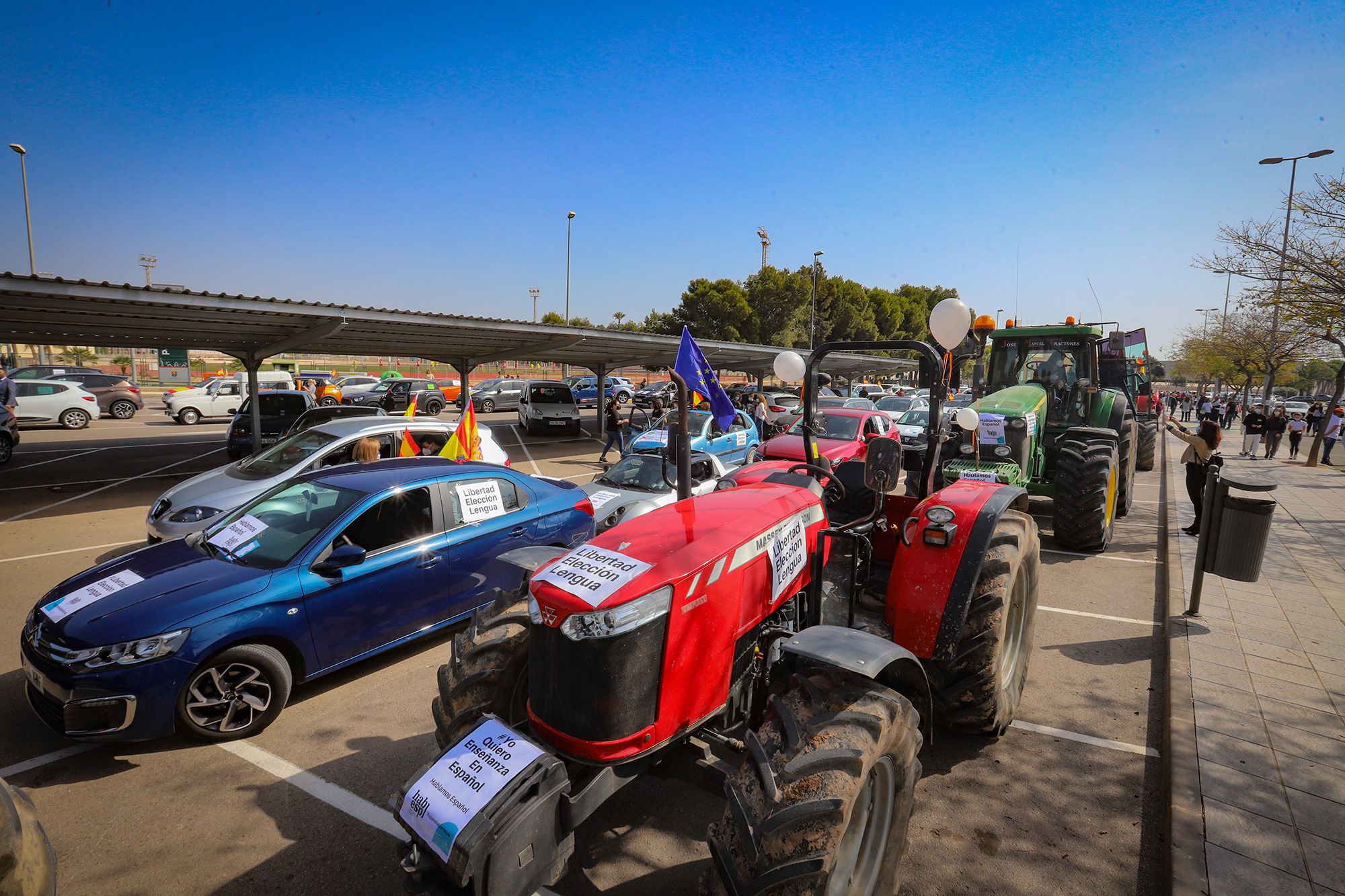 Una caravana con cientos de vehículos clama en Pilar de la Horadada contra la "imposición" del valenciano