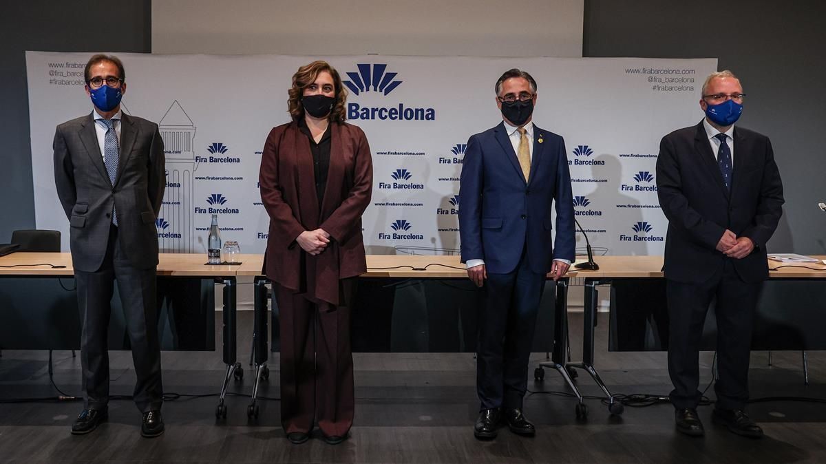 Barcelona 18 12 2020 Economia Balance y perspectivas de la Fira Alcaldesa Ada Colau conseller Ramon Tremosa el presidente de la Fira Pau Relat y Agusti Serrallonga AUTOR JORDI OTIX Barcelona 18 12 2020 Economia Balance y perspectivas de la Fira Alcaldesa Ada Colau conseller Ramon Tremosa el presidente de la Fira Pau Relat y Agusti Serrallonga AUTOR JORDI OTIX