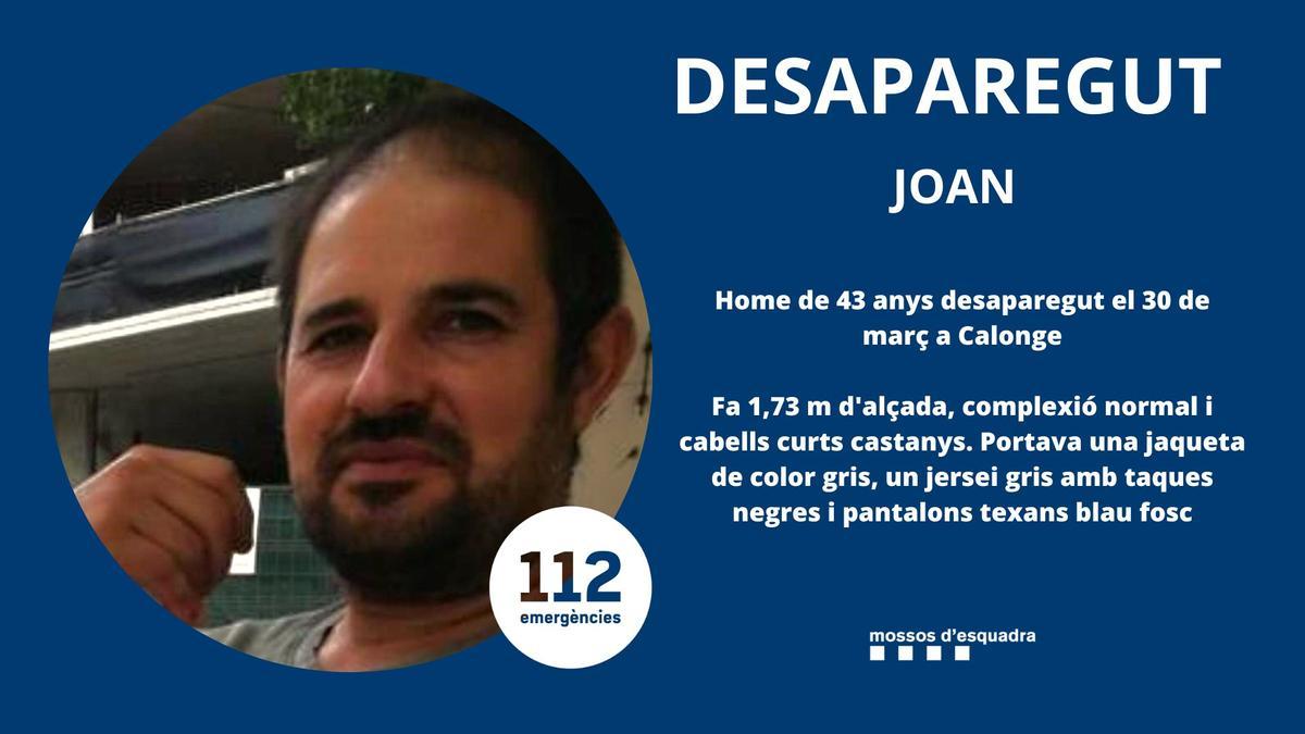 Joan, desaparecido en Calonge desde el 30 de marzo