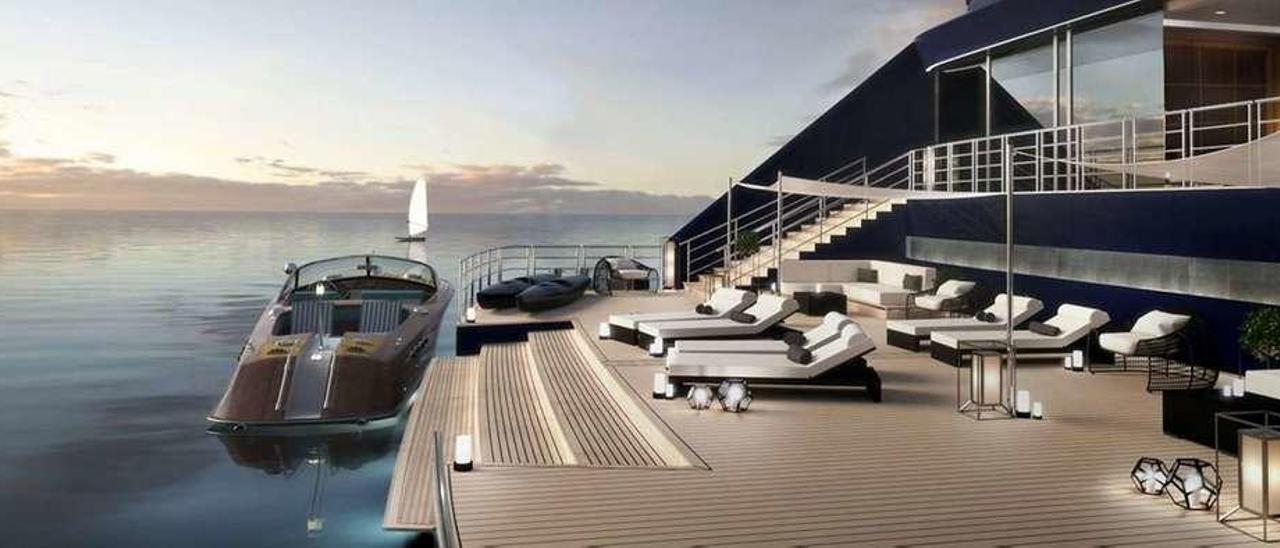 Imagen de la marina que estará situada en la proa del crucero de Ritz Carlton Yacht Collection que construirá Barreras en Vigo. // Tillberg Design