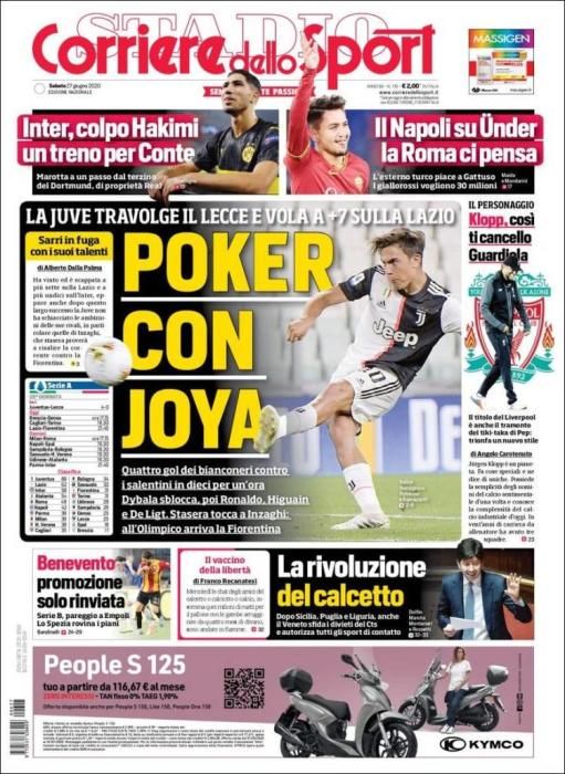 Portada CORRIERE DELLO SPORT  sábado 27 junio 2020