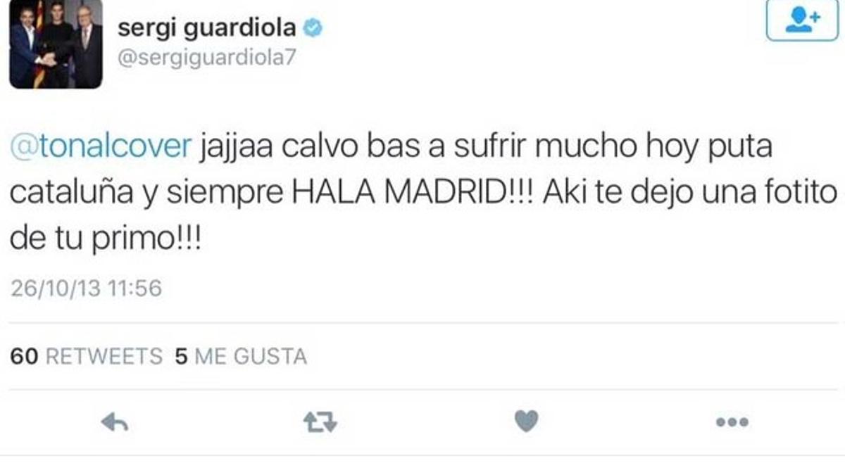 Uno de los tuits polémicos de Sergi Guardiola