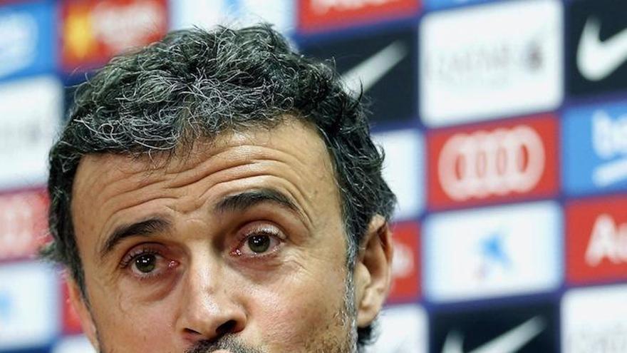 El entrenador del FC Barcelona, Luis Enrique Martínez, durante la rueda de prensa.