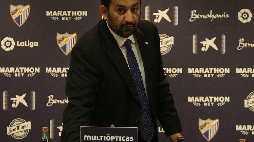 Abdullah Al-Thani, presidente del Málaga CF, en sala de prensa.
