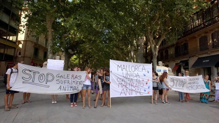 Los manifestantes posan con pancartas antigaleras.