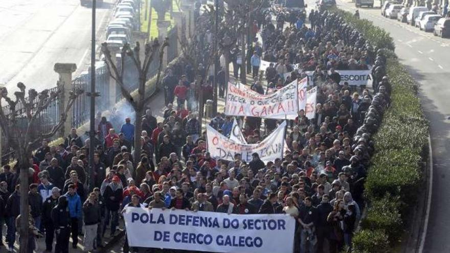 Un momento de una de las manifestaciones de la flota de cerco, este mes, en A Coruña. / víctor echave