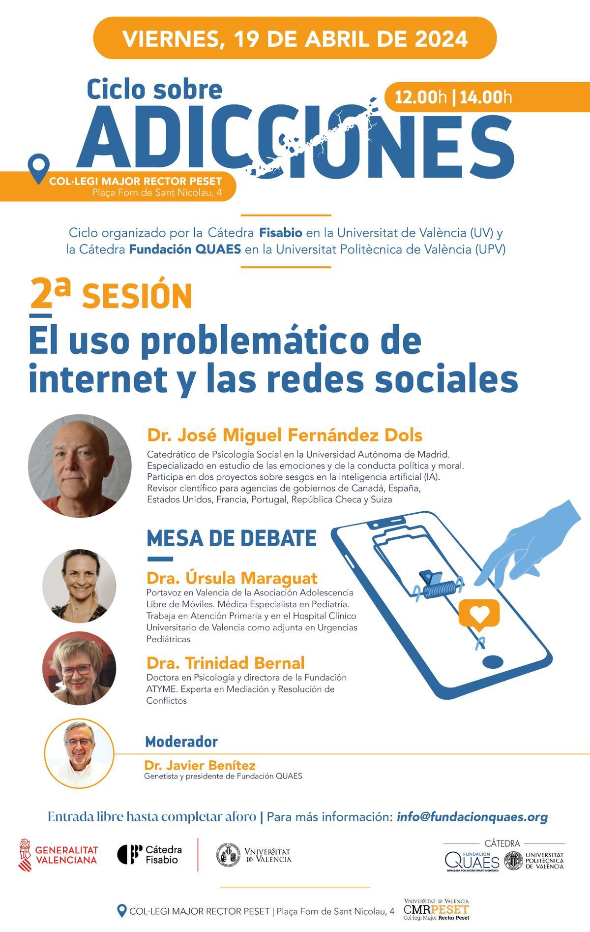 El próximo viernes, 19 de abril, tendrá lugar la segunda sesión del Ciclo Adicciones.