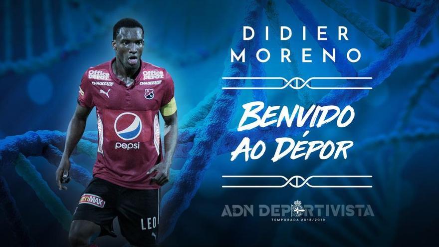 Bienvenida del Deportivo a Didier Moreno, difundida por el club en redes sociales.