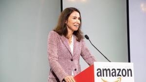 La directora general de Amazon en españa, Ruth Díaz, durante el encuentro empresarial «Amazon y Cataluña: innovación, talento y futuro compartido», organizado junto con Foment del Treball.
