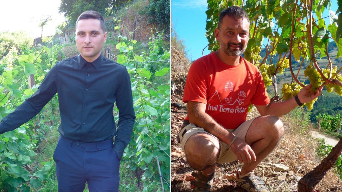 Adrián Fernández y José María Martínez en sus respectivos viñedos.