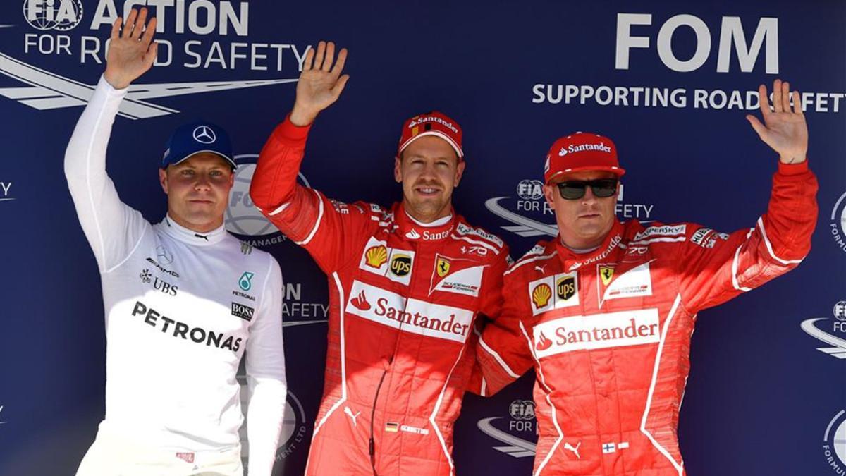 Vettel, flanqueado por Bottas y Raikkonen