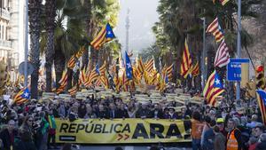 Manifestación de la ANC en Barcelona, este domingo.