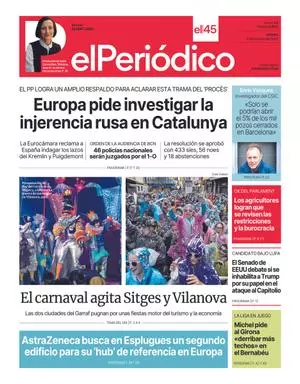 La portada de EL PERIÓDICO del 9 de febrero de 2024