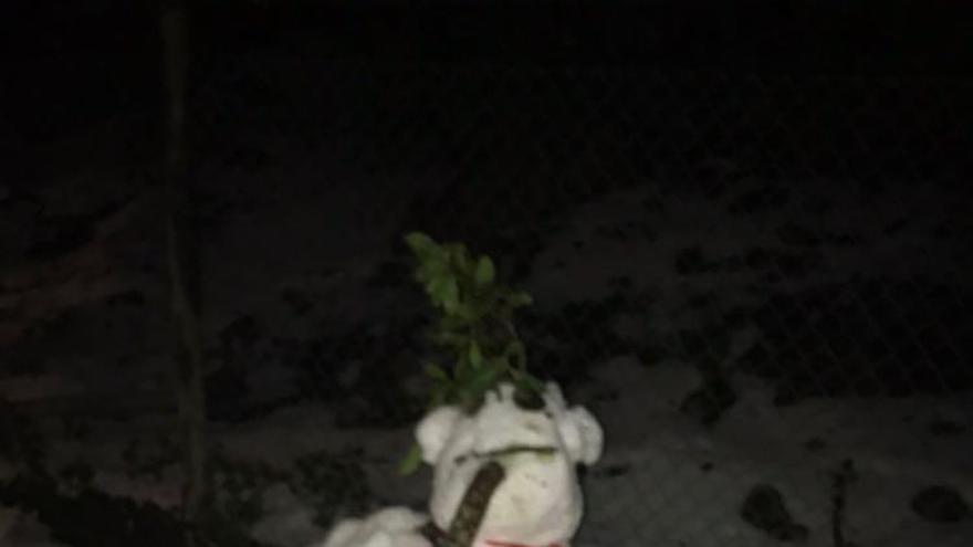 Imagen del muñeco de nieve con la cinta de la policía como adorno