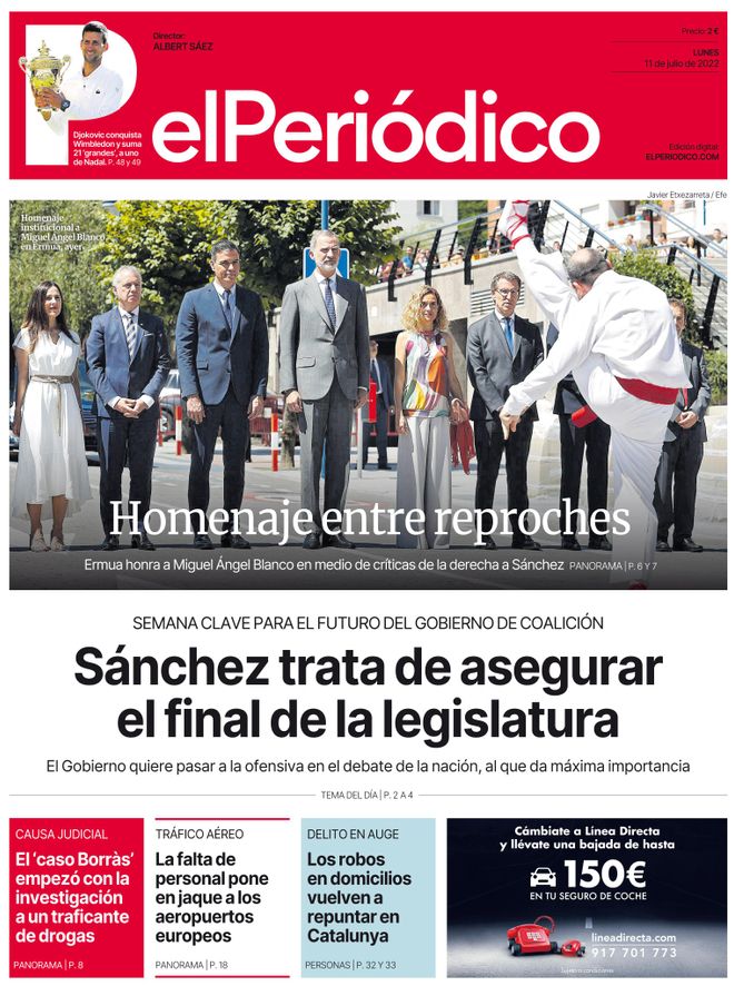 La portada d’EL PERIÓDICO de l’11 de juliol del 2022