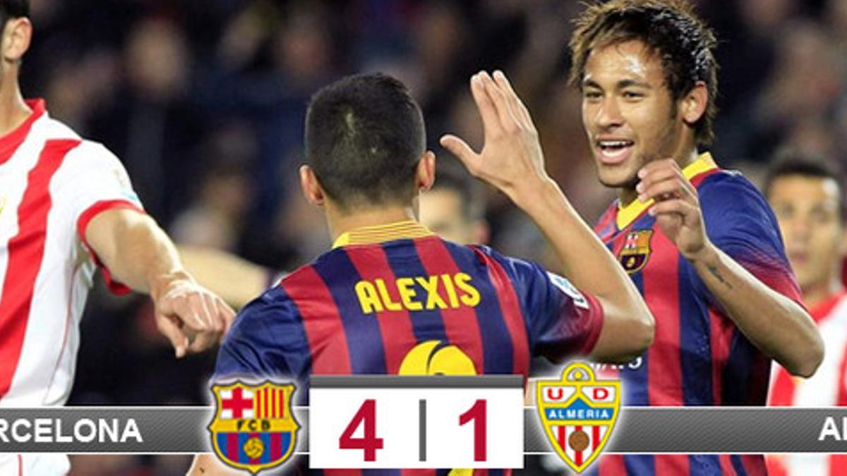 Alexis, celebrando su gol con Neymar