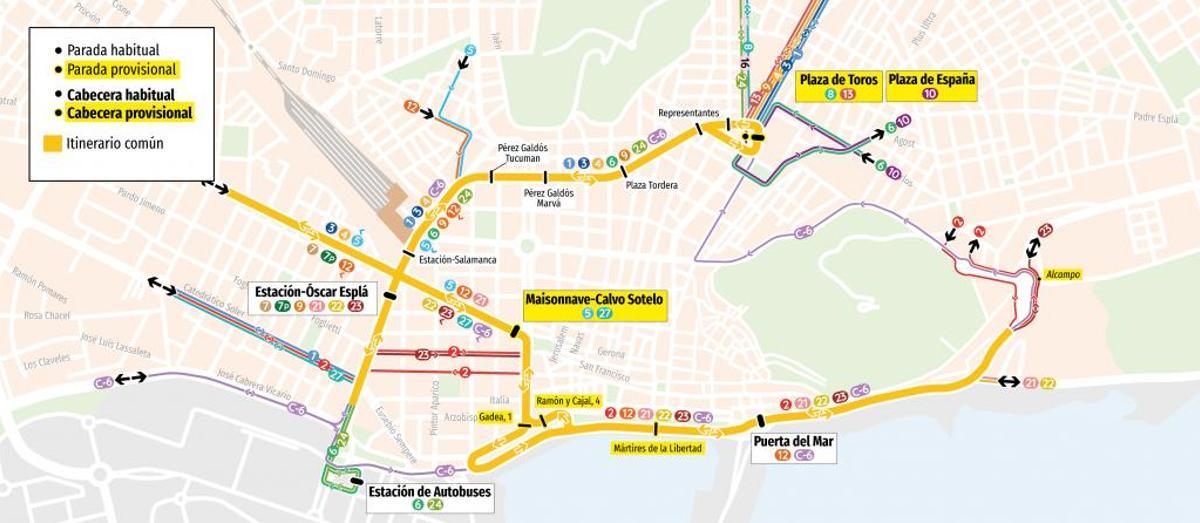 Las líneas de autobús que cambiarán con el Desfile del Ninot de Alicante este sábado