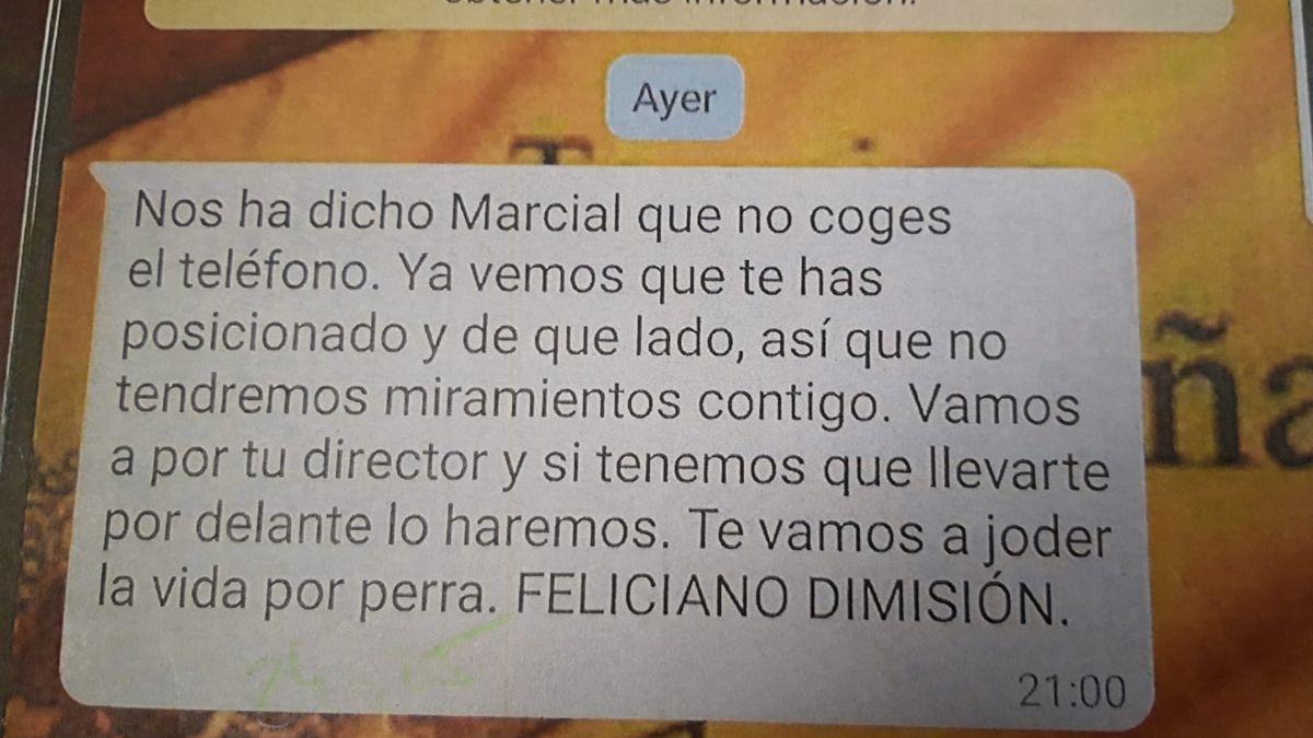 Otro de los mensajes recibidos por la subdirectora agredida