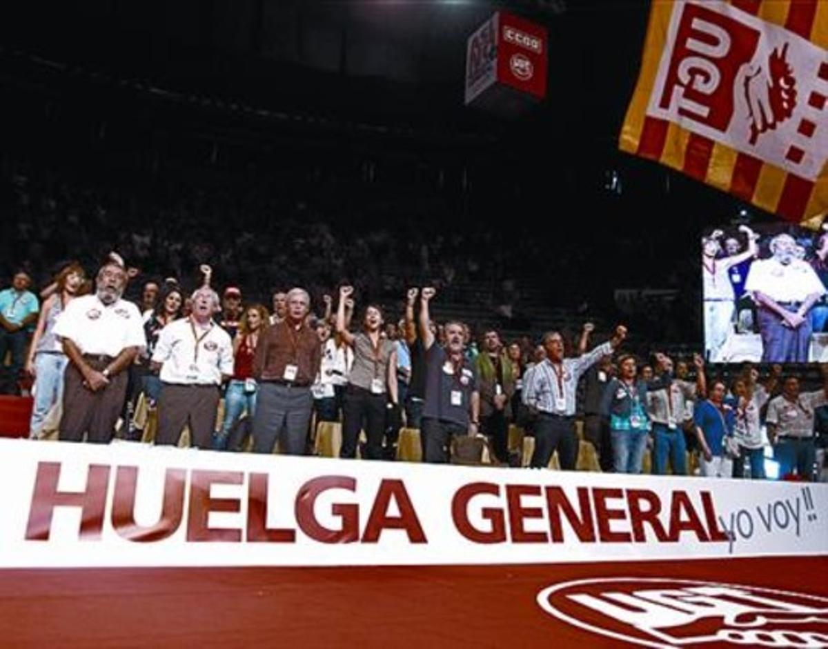 Acte sindical ahir a Madrid per preparar la vaga del 29 de setembre.