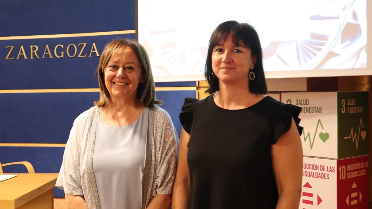 La diputada Charo Lázaro, con la directora del Taller Escuela, María Giménez, en la DPZ, este viernes.