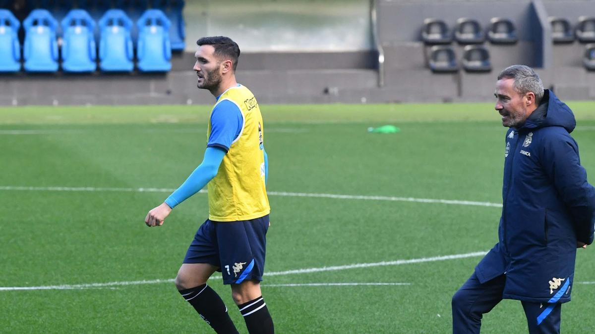 Lucas, junto a Cano en Riazor