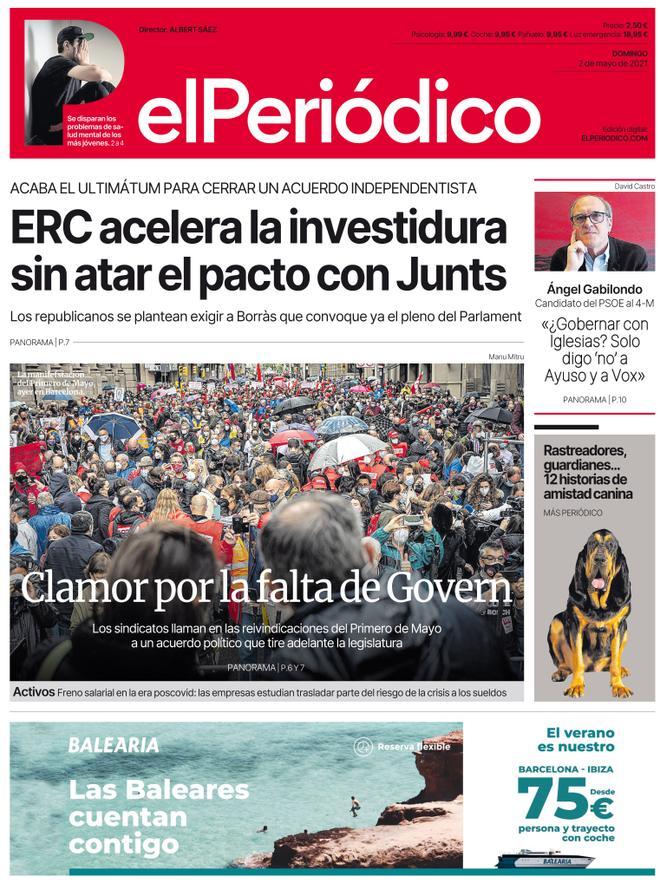 La portada d’EL PERIÓDICO del 2 de maig del 2021