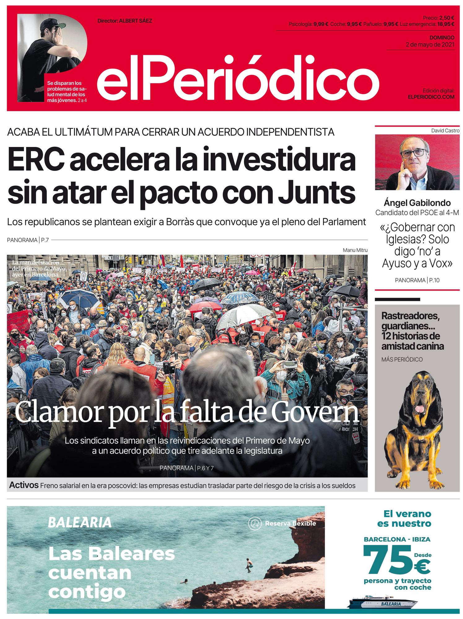 La portada de EL PERIÓDICO del 2 de mayo de 2021.