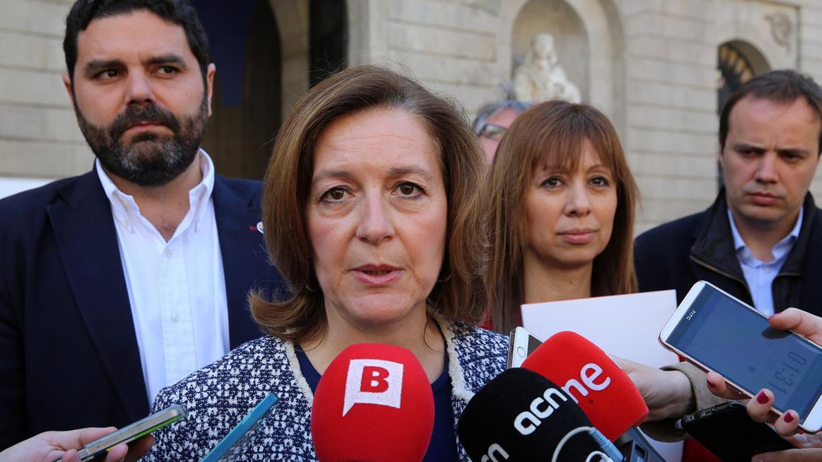 Carina Mejías, el 24 de abril en la plaza de Sant Jaume de Barcelona.