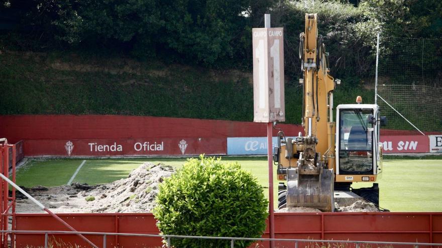 Estado del campo número 1 de Mareo, ayer, en el inicio del trabajo con la pala. | Juan Plaza