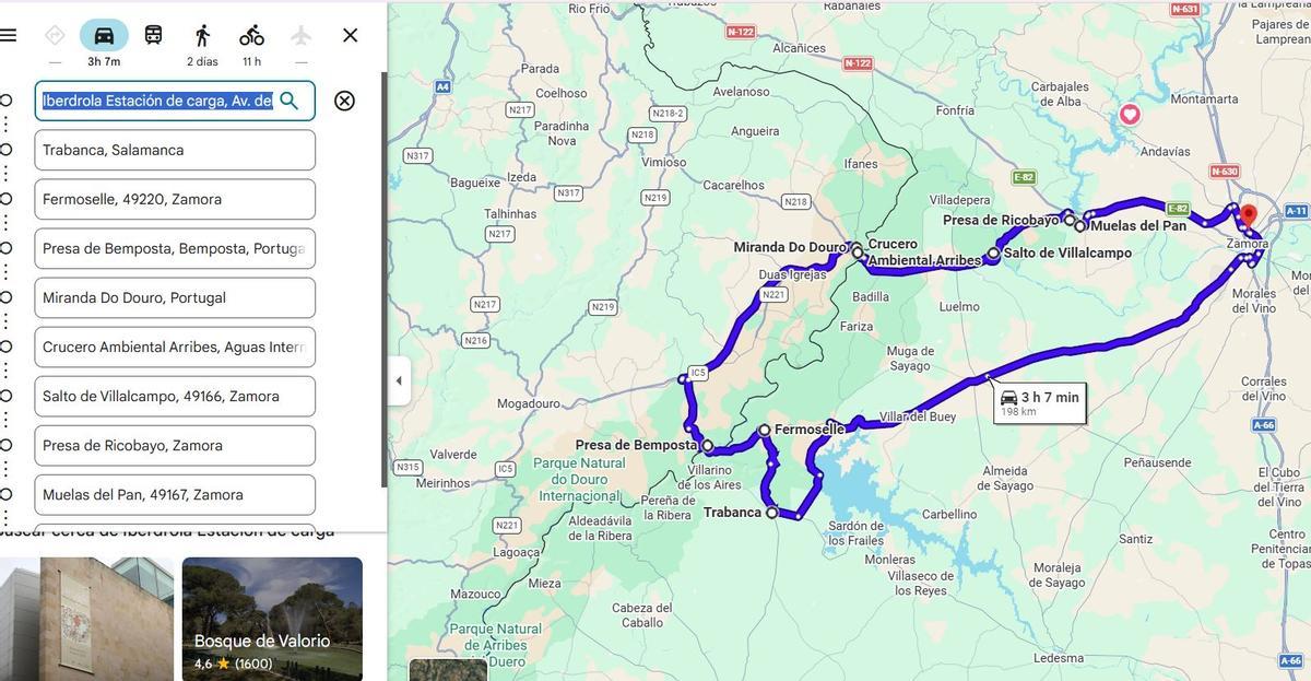 Mapa de la ruta dominical de movilidad eléctrica.