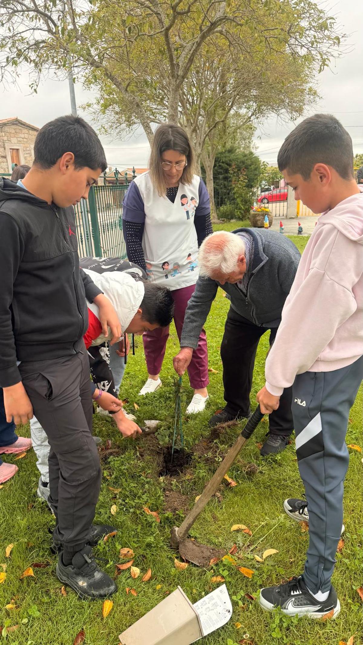 Actividad en la residencia, plantando.