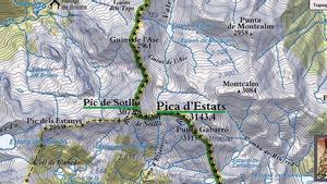 Mapa de la zona on hi ha la Pica d’Estats, al Pallars Sobirà.