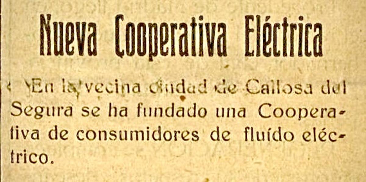 Noticia fundación Cooperativa Eléctrica. Semanario Regeración del 17 de noviembre de 1928.