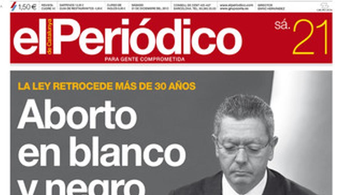 La portada de EL PERIÓDICO (21-12-2013).