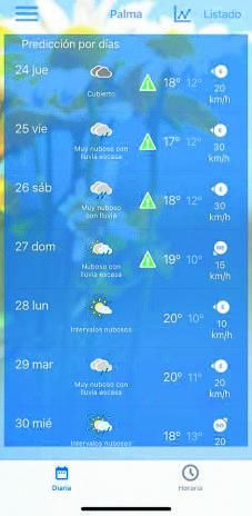 Screenshot aus der App des spanischen Wetterdienstes Aemet.