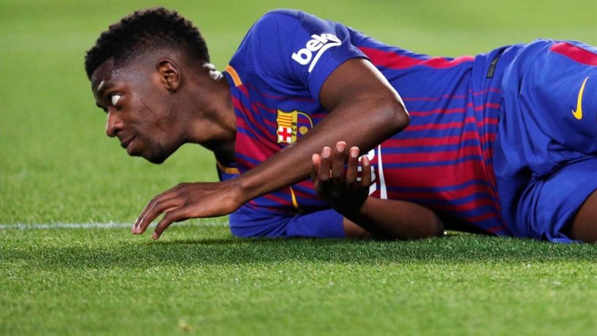 Dembélé, en un partido en el Camp Nou