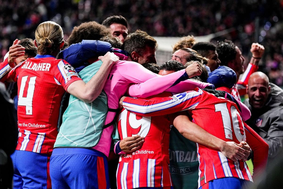 Julian Alvarez of Atletico de Madrid celebrates a goal during the UEFA Champions League 2024/25 League Phase MD7 match between Atletico de Madrid and Bayer 04 Leverkusen at Riyadh Air Metropolitano stadium on January 21, 2025, in Madrid, Spain. AFP7 21/01/2025 ONLY FOR USE IN SPAIN. Oscar J. Barroso / AFP7 / Europa Press;2025;SPAIN;SPORT;ZSPORT;SOCCER;ZSOCCER;Atletico de Madrid v Bayer 04 Leverkusen - UEFA Champions League 2024/25 League Phase MD7;