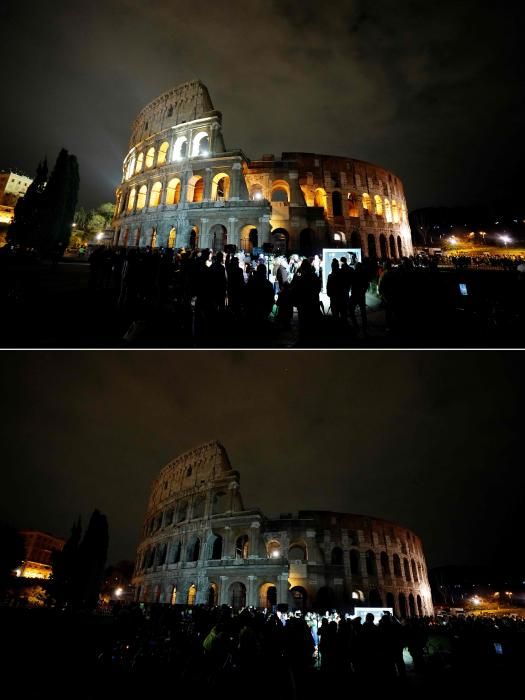 El Coliseo de Roma, antes y después de apagar sus luces.