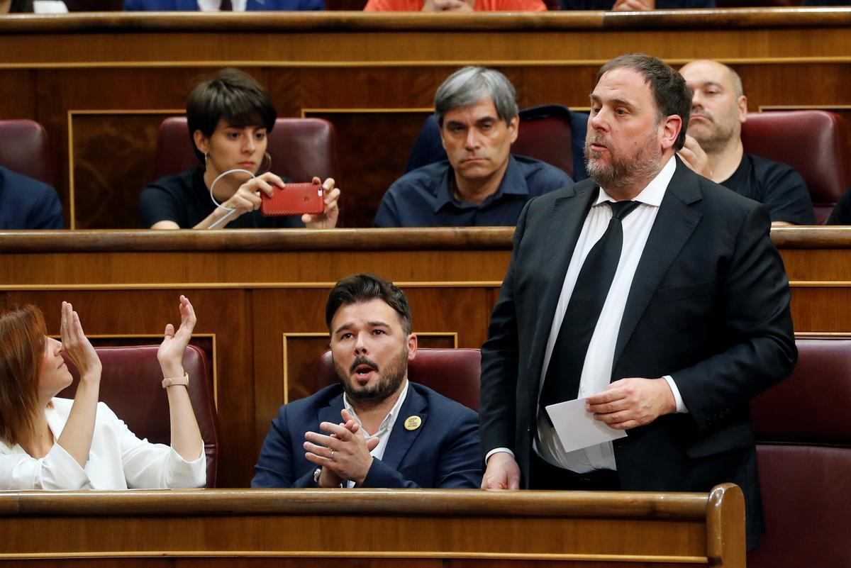 Oriol Junqueras, líder de ERC, promete su cargo en la sesión constitutiva del Congreso de los Diputados del 21 de mayo de 2019.