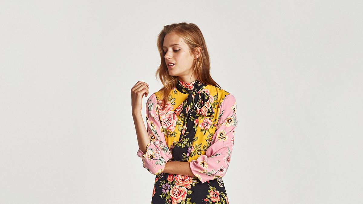 Vestido patchwork flores, Zara